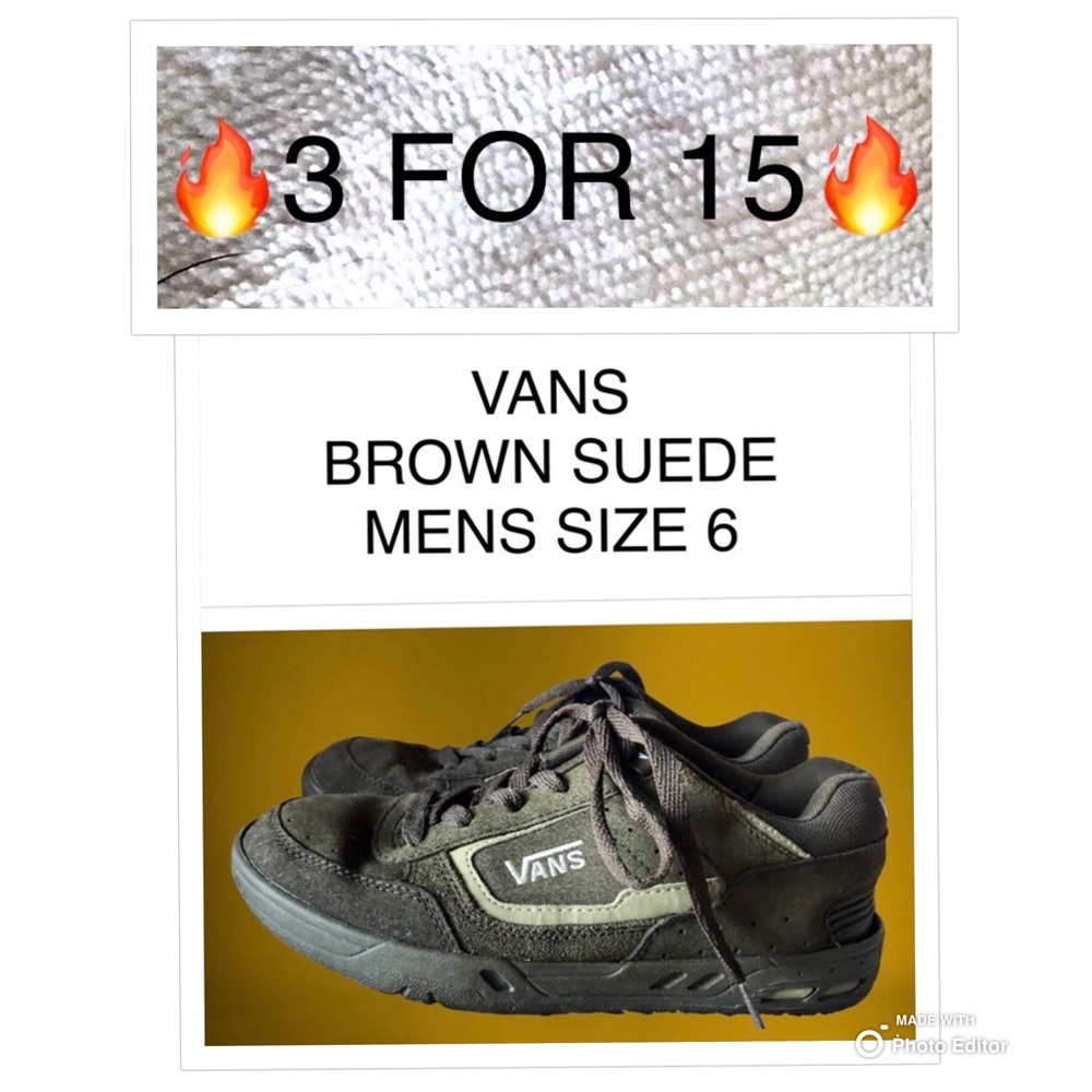 VANS SHOES SUEDE LEATHER SIZE 6 BROWN YOUNG MENS LOW TOP LACE UP ATHLETIC CASUAL